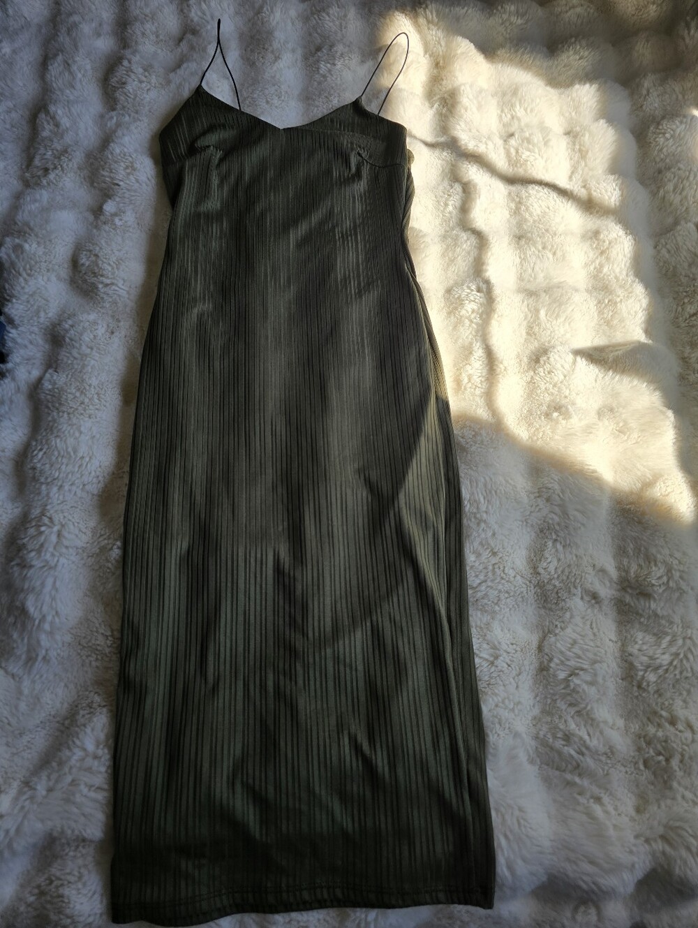 Olive Green Slip Dress with Spaghetti Straps